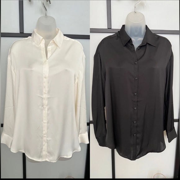 Express Tops - BUNDLE NWOT Express Oversized Satin Black White Button Up Shirt Blouse XSmall